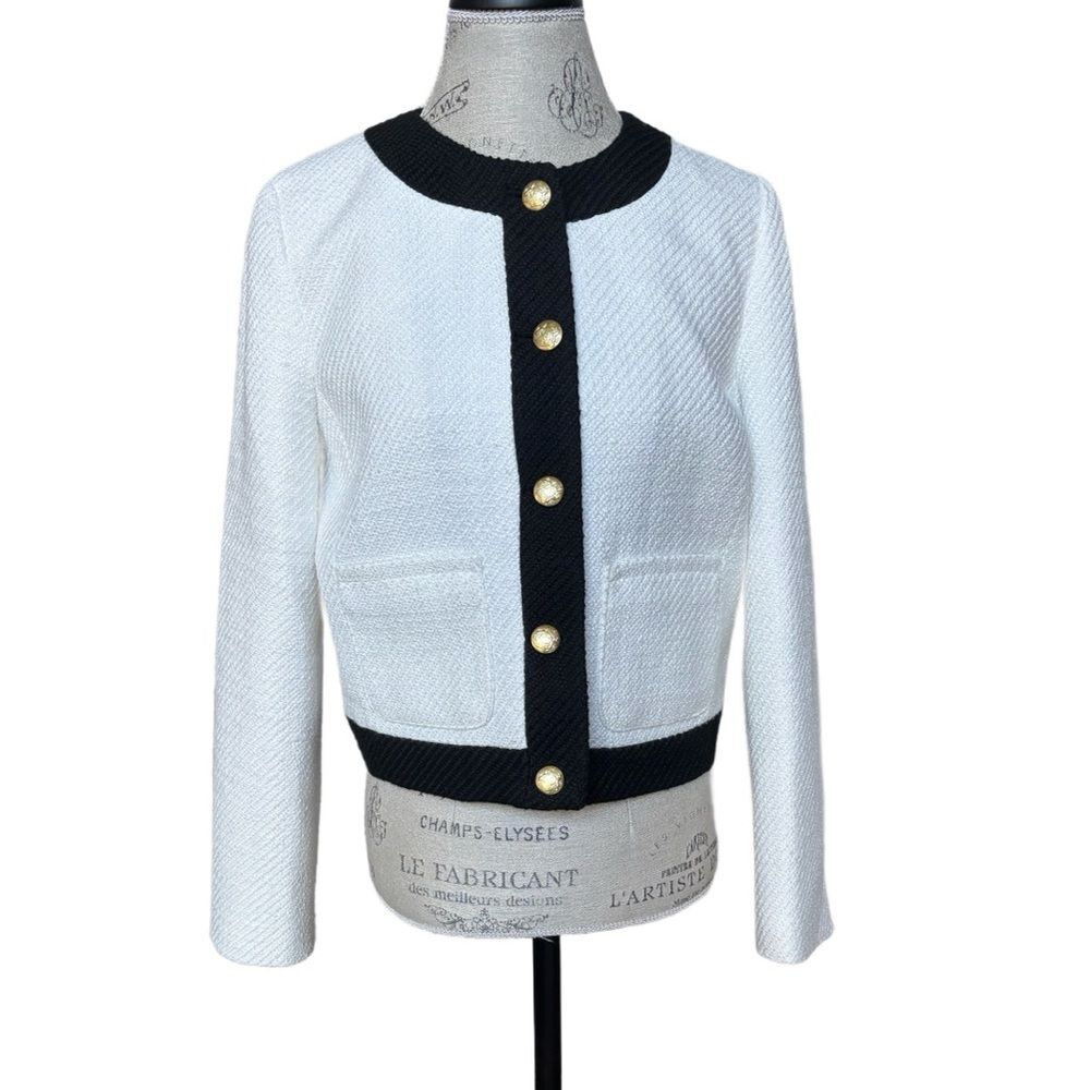 J. Crew White and Black Lady Jacket Blazer with Gold Buttons, Size 8